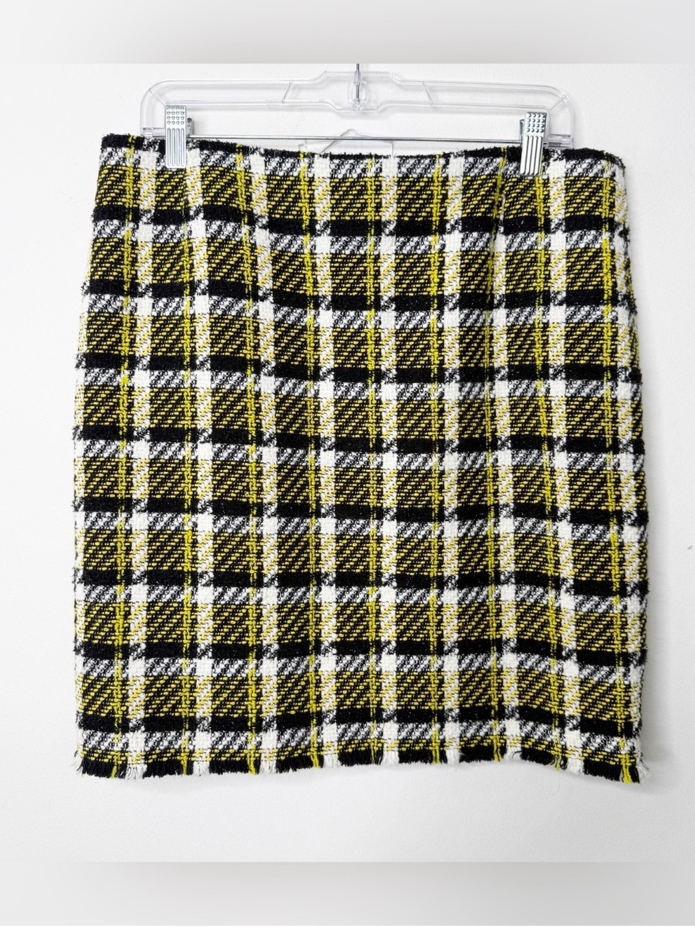 AKRIS PUNTO | Plaid Tweed Fringe Hem in Glen Check Print Mini Skirt Sz. 10 Y2K - Picture 2 of 5